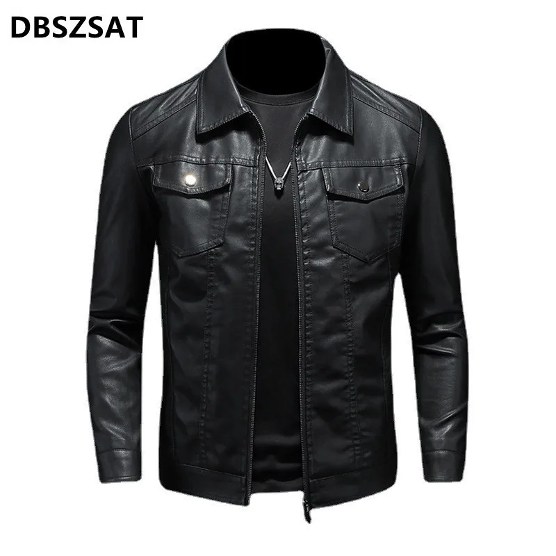 

2028 Mens Leather Jackets Trend Casual Fit Slim Korean Fashion Baseball Clothes 8XL Autumn New Men Black Biker PU Leather Coat