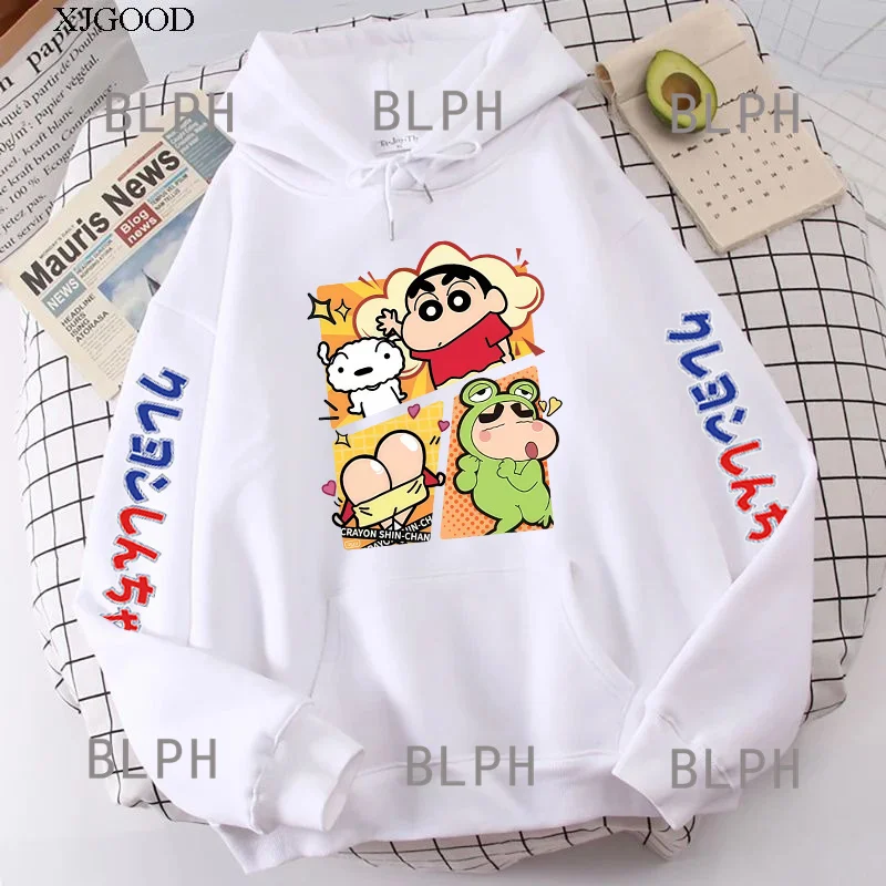 

Crayon Shin-chan White Sweater Harajuku Print Parent-Child Hoodies | Matching Nohara Family Sweatshirts for Daily Fun