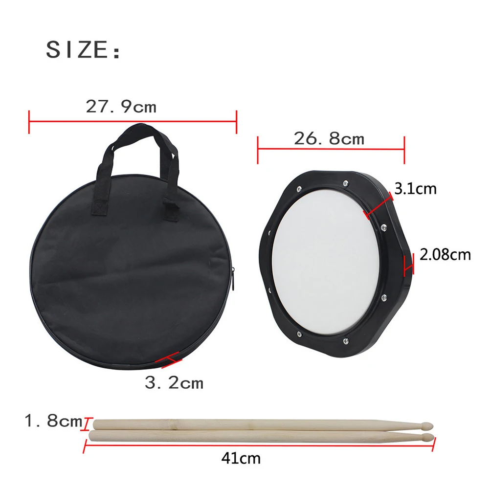

10 Inch Dumb Drum Pad Set Black Snare Practice Drumsticks Storage Bag High Quality Plastic Silencing Elasticity Long Lasting