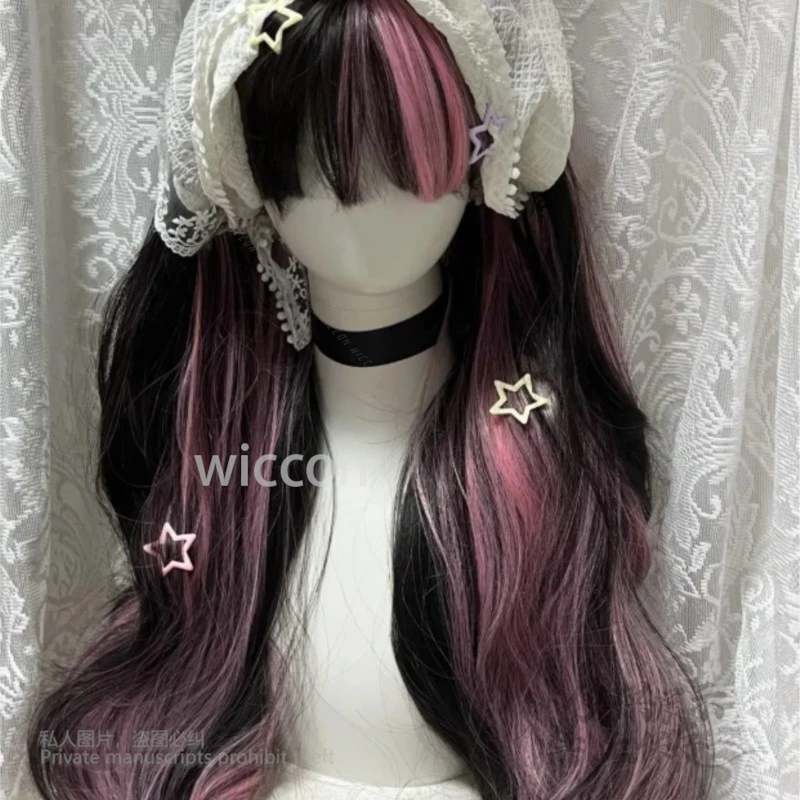 Черные, розовые синтетические парики, волнистые многослойные парики для косплея, термостойкие синтетические волосы, готический стиль, женские термостойкие искусственные волосы