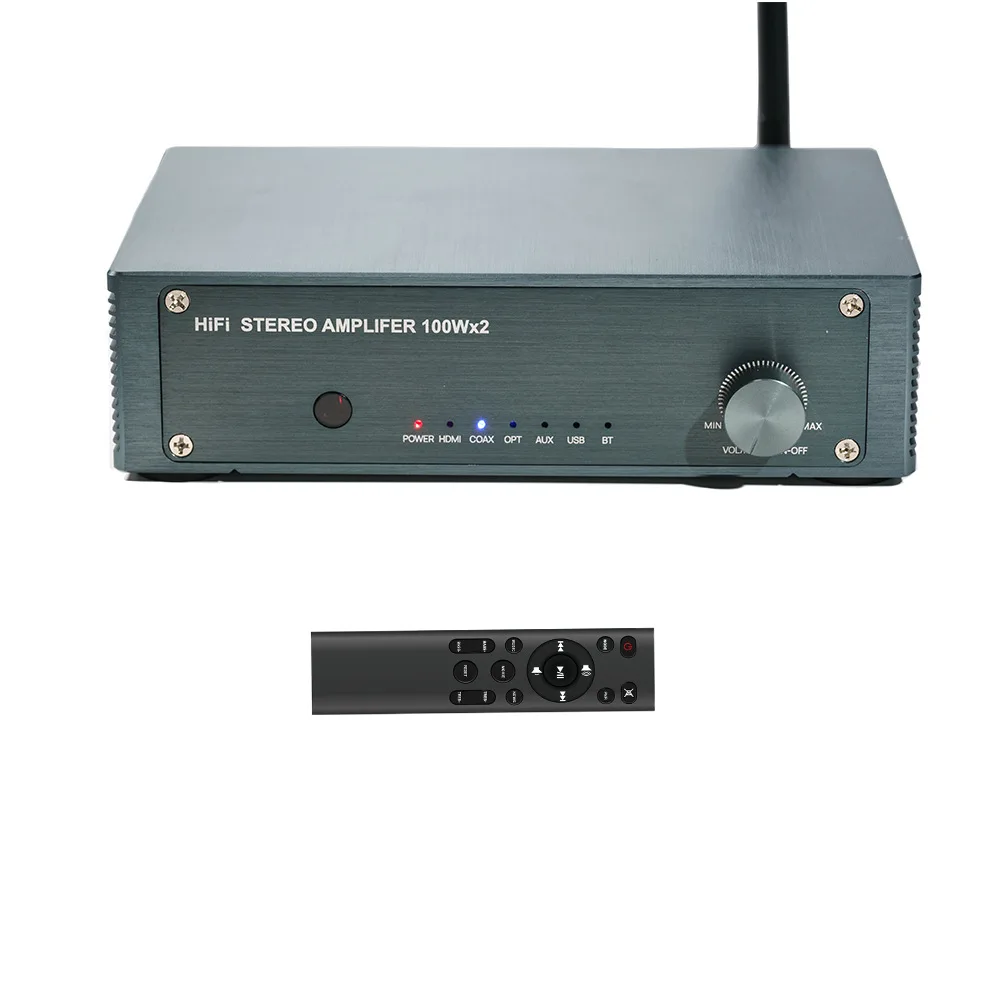 100W×2 Stereo Bluetooth 5.3 Power Amplifier HDMI ARC Optical Coaxial RCA USB Input Compact Amp for Passive Speakers