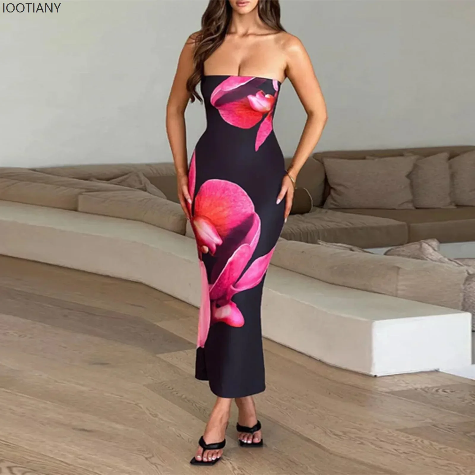 CosplayNew المرأة ريترو مثير سليم الجمالية الأزهار طباعة قبالة الكتف عارية الذراعين فستان الحفلات المسائية Bodycon فستان ماكسي تأثيري C
