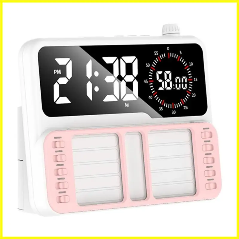 Large Display Timer Alarm Clock Design with Night Light and Desk Storage Areas