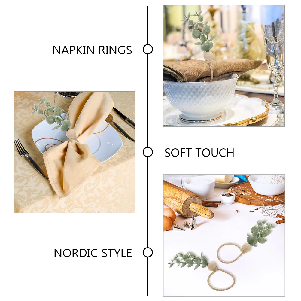 

6pcs Napkin Rings Green Leaf Design Reusable Rustic Dinner Party Decorative Tableware Wedding Christmas Easter Gathering Napkin