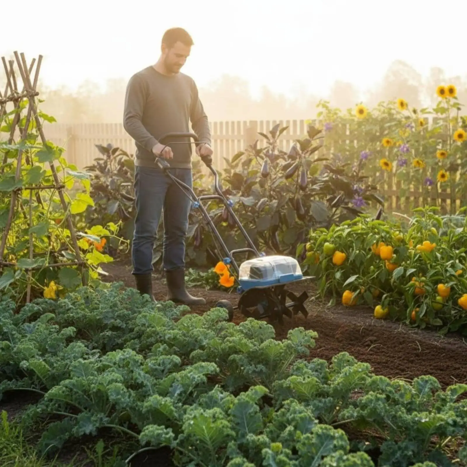 40V Tiller Multi-Functional Walk-Behind Tiller Twin Cordless Soil Cultivator for Farmers, Gardeners, Farm, Yard