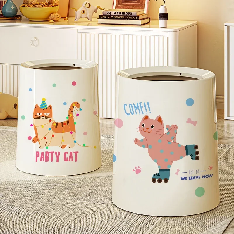 Cute Kitten Shake Lid Trash Can Large Capacity Double Layer Household Waste Bin for Bathroom Toilet Paper Basket High Value