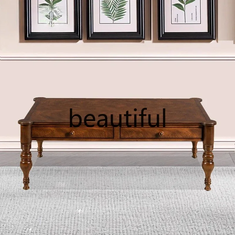 

X Retro solid wood rectangular coffee table, living room with old coffee table storage coffee table