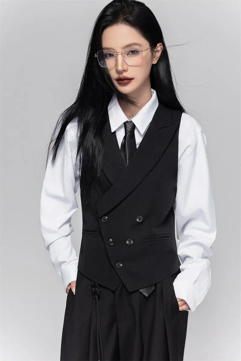 Women's Casual Suits Vest With a Lapel Collar Business Vest British Style High-End Sense Gun Lapel Collar Slim Waistcoat Jacket