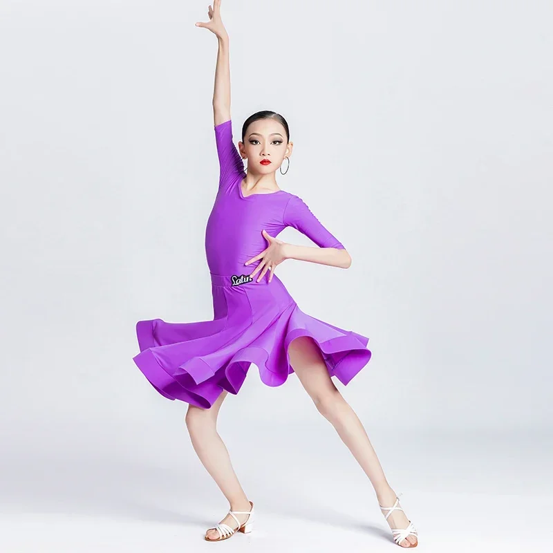 Vestito da ballo latino viola nuovo abbigliamento da competizione per ragazze corpo diviso competizione professionale abbigliamento speciale per bambini Dance S