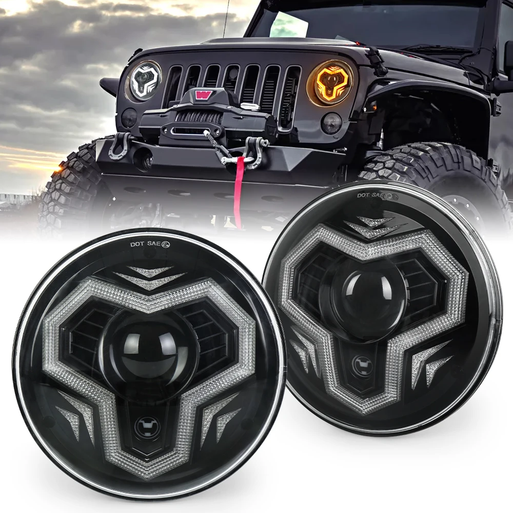 

MOVOTOR New Arrival 7 Inch Round Headlight with High Low Beam DRL Turn Signal 7" Headlamp for Jeep Wrangler JK Lada Niva