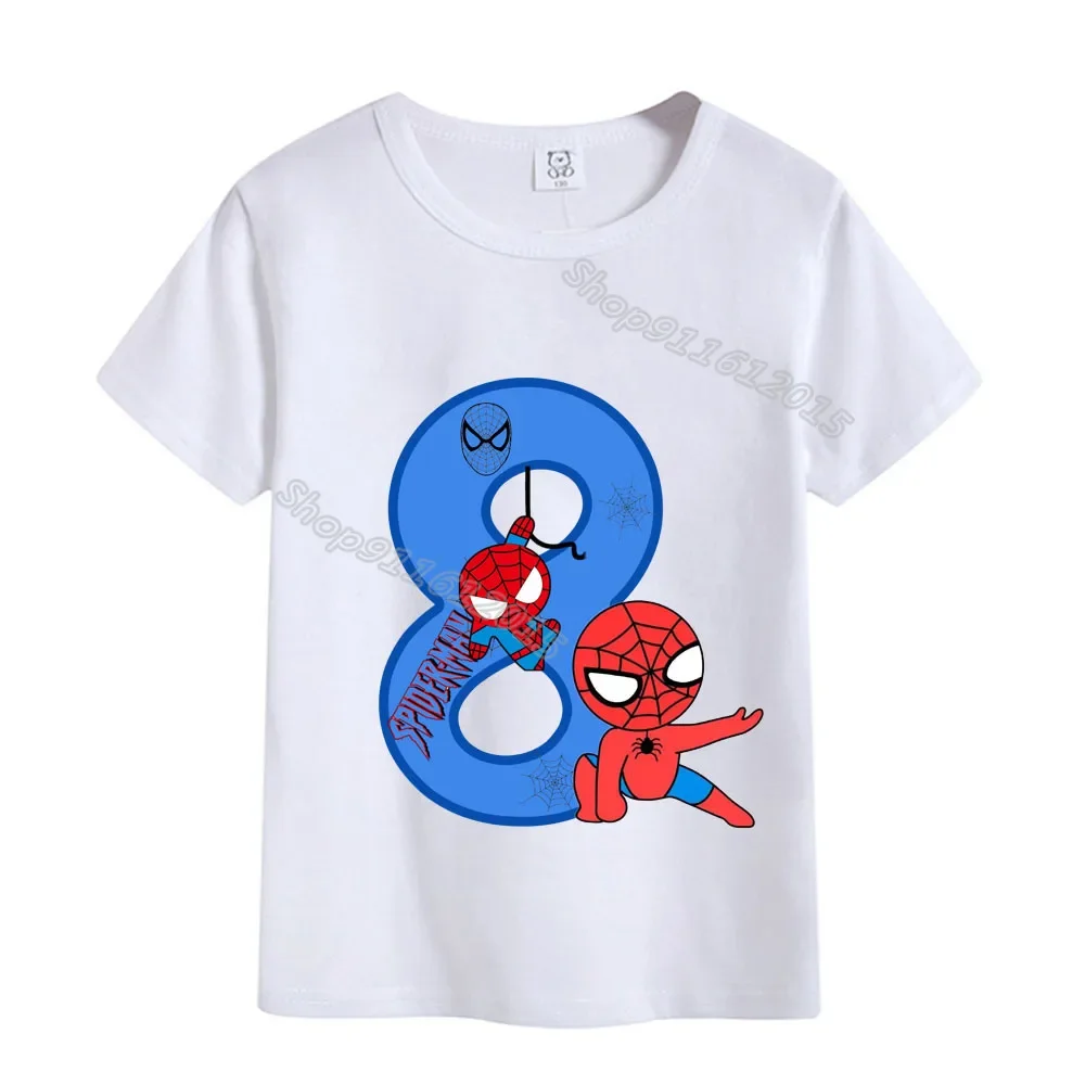 Marvels Spidermans Boy Birthday T Shirt Anime Infant Number T-shirts Baby Summer Clothes Cartoon Printed Tee Tops Kids Clothing