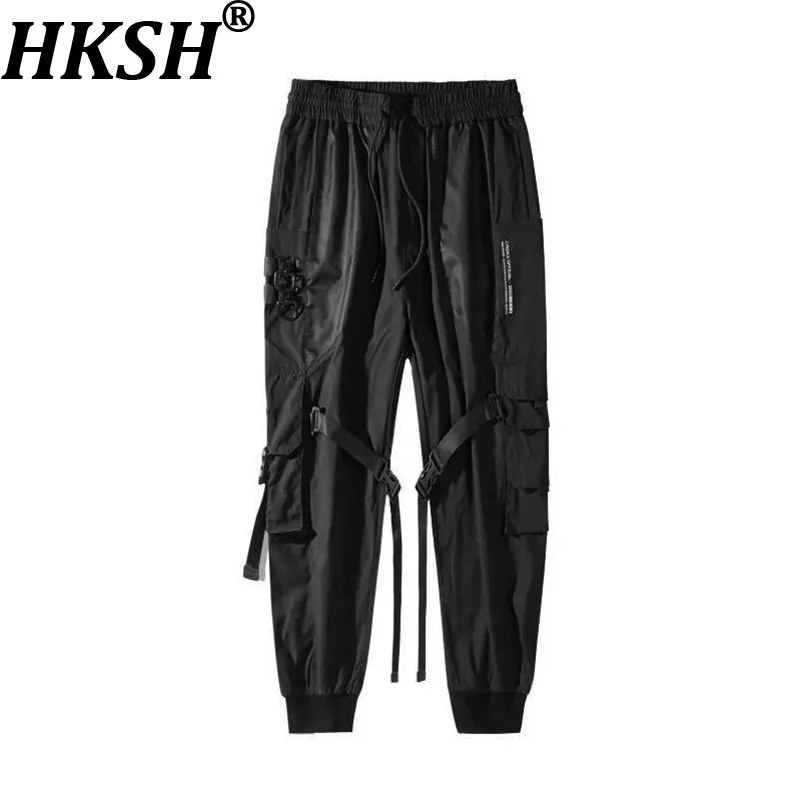HKSH Men's Tide Spring Summer New Cargo Pants Light Machine Energy Overalls INS Multi Pockets Reflective Printed Leggings HK0383