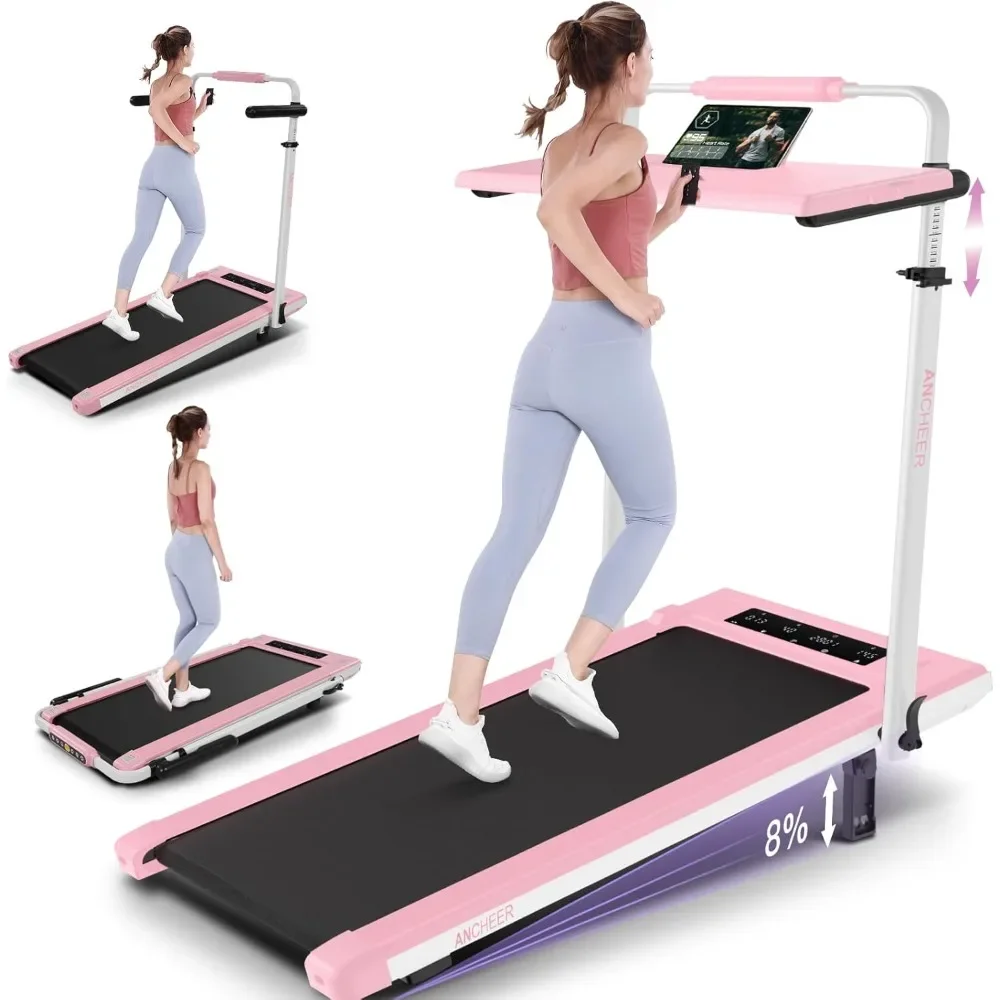 

Walking Pad Treadmill with 8% Incline, 3 in 1 Under Desk Treadmill 300lbs Capacity with Handle Bar & Removable Desk Workstation