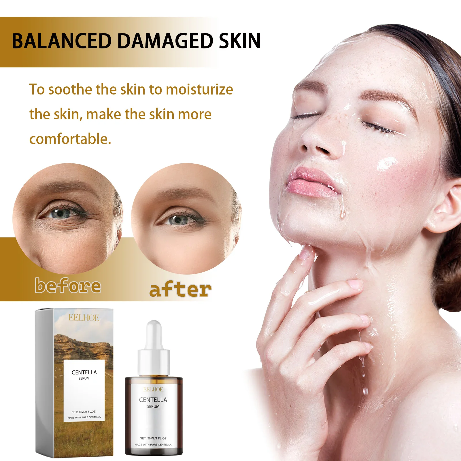 Centella Asiatica Face Serum Soothing Moisturizing Facial Essence Nourish Dry Skin Smoothing Hydrating Non-greasy Daily Skincare