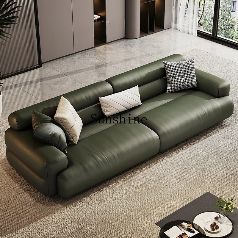 

Leather sofa tofu block straight row living room cowhide retro sofa combination