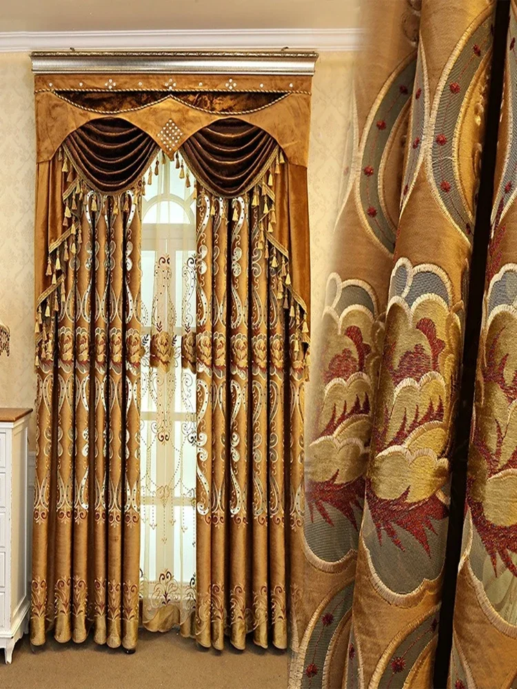 Finished European Style Embroidery Export Curtains for Living Dining Room Bedroom Blackout Floor Finished Simple Modern