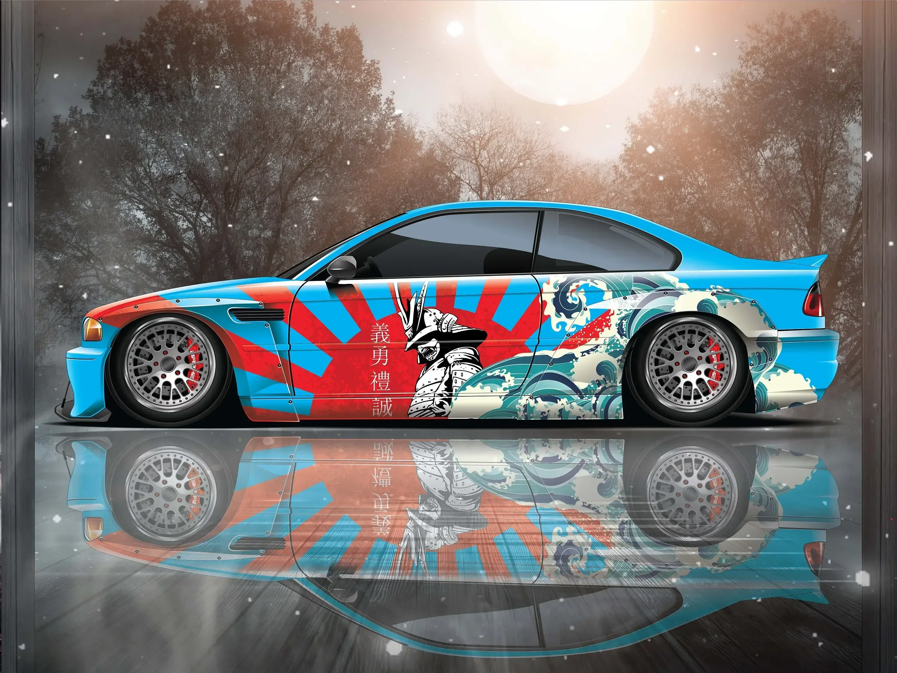 Samurai Car Wrap, Japanese Vehicle Livery, Cast Vinyl Wrap, Universal Size Samurai Anime Car Sticker Car Decor