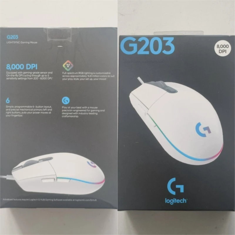 لوجيتك G102 LIGHTSYNC ماوس ألعاب سلكي 8000 ديسيبل متوحد الخواص RGB بإضاءة خلفية 6 أزرار قابلة للبرمجة مريحة 85 جرام للكمبيوتر الشخصي ماك