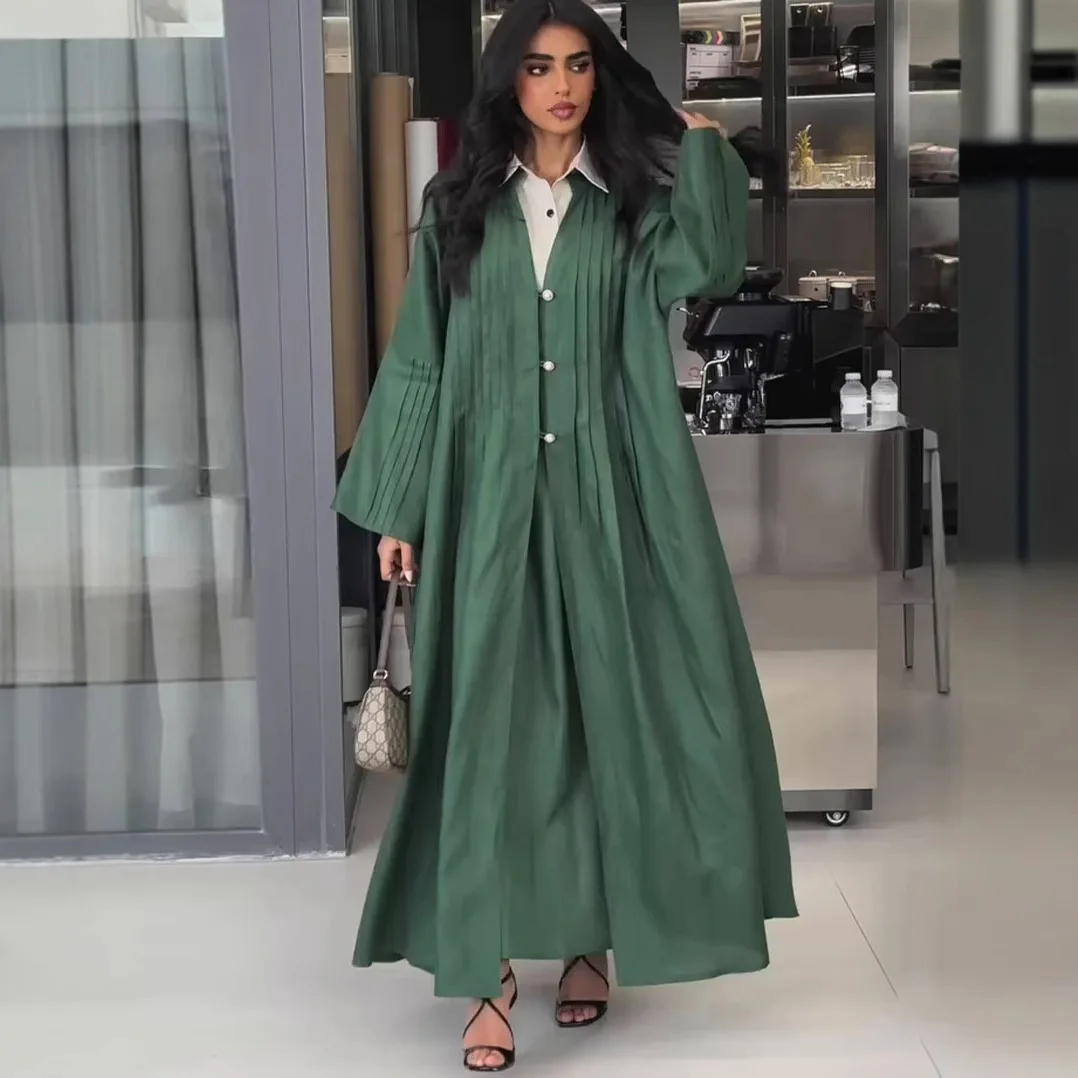 

Ид Абая для женщин, плиссированный мусульманский длинный кардиган, свободный халат Рамадан, Марокко, Дубай, арабская открытая абайя, скромные платья, Largos 2026