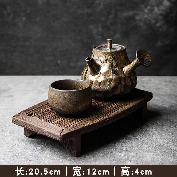 Handmade Tea Tray, Purple Clay Imitation Wood Rough Pottery Dry Brewing Ceramic Pot Holder, Creative Table,