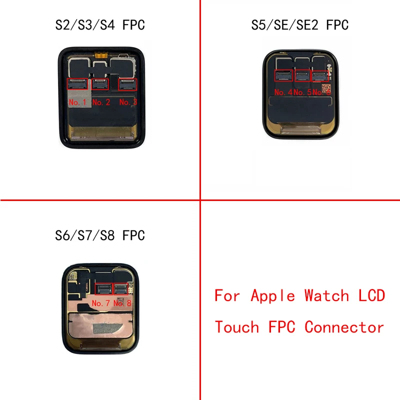 LCD 디스플레이 터치 스크린 FPC 커넥터 온보드, 애플 워치 S2 S3 S4 S5 S6 S7 S8 시리즈 3 4 5 6 7 8 SE 2 44mm 40mm 45mm, 2 개