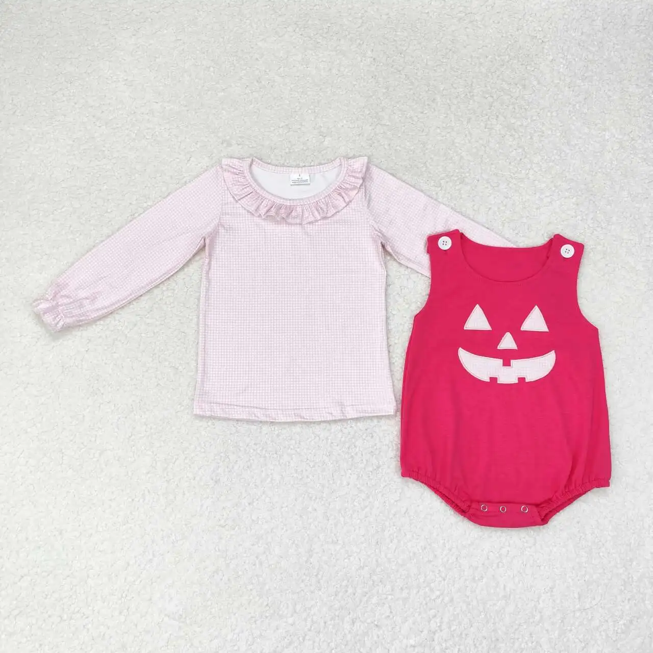 Pink Halloween sorriso rosto bordados botões, bebê criança, recém-nascidos, meninas Boutique, infantil Boutique camisa macacão, RTS