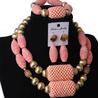 Dudo Store Peach African Beads Jewelry Set For Women Crystal Beaded Big Balls Jewellery Set Indian Nigerian Wedding Set