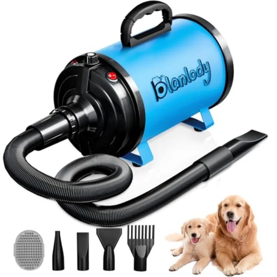 

Dog Dryer Pet Hair Blower High Velocity for Grooming Blow 3800W 5.2HP for Large Dogs Blue with Stepless Adjustable Speed 4 Diff