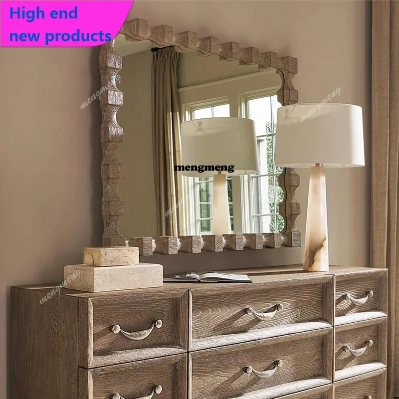 A68American home wabi-sabi wind wall-mounted bathroom washing mirror living room entrance decorative mirror bedroom makeup mirro