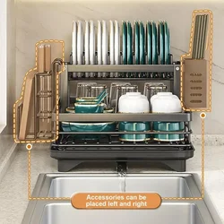 Estante de secado de platos ajustable, organizador de platos de cocina con escurridor sobre el fregadero, soporte de almacenamiento de cubiertos