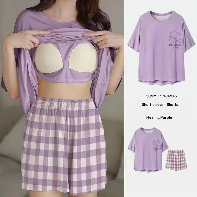 pijamas-femininos-de-verao-com-mangas-curtas-e-almofada-no-peito-conjunto-de-roupa-para-casa-pijamas-com-decote-redondo-em-forma-de-coracao