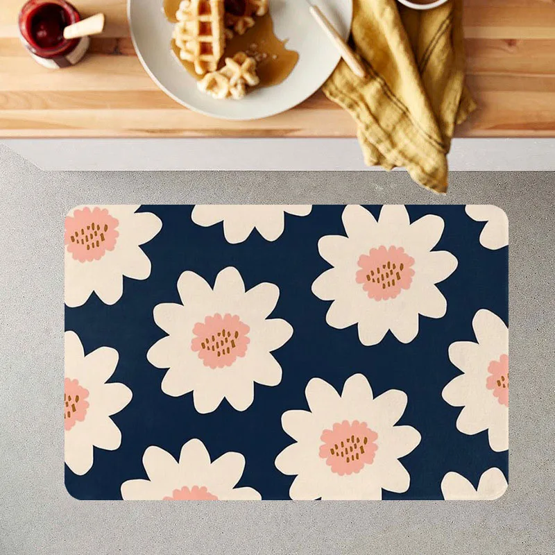 Nordic Minimalist Ins Style Floral Carpet Flange Soft Anti Slip Household Kitchen Carpet Bedroom Floor Mat Entrance Door Mat