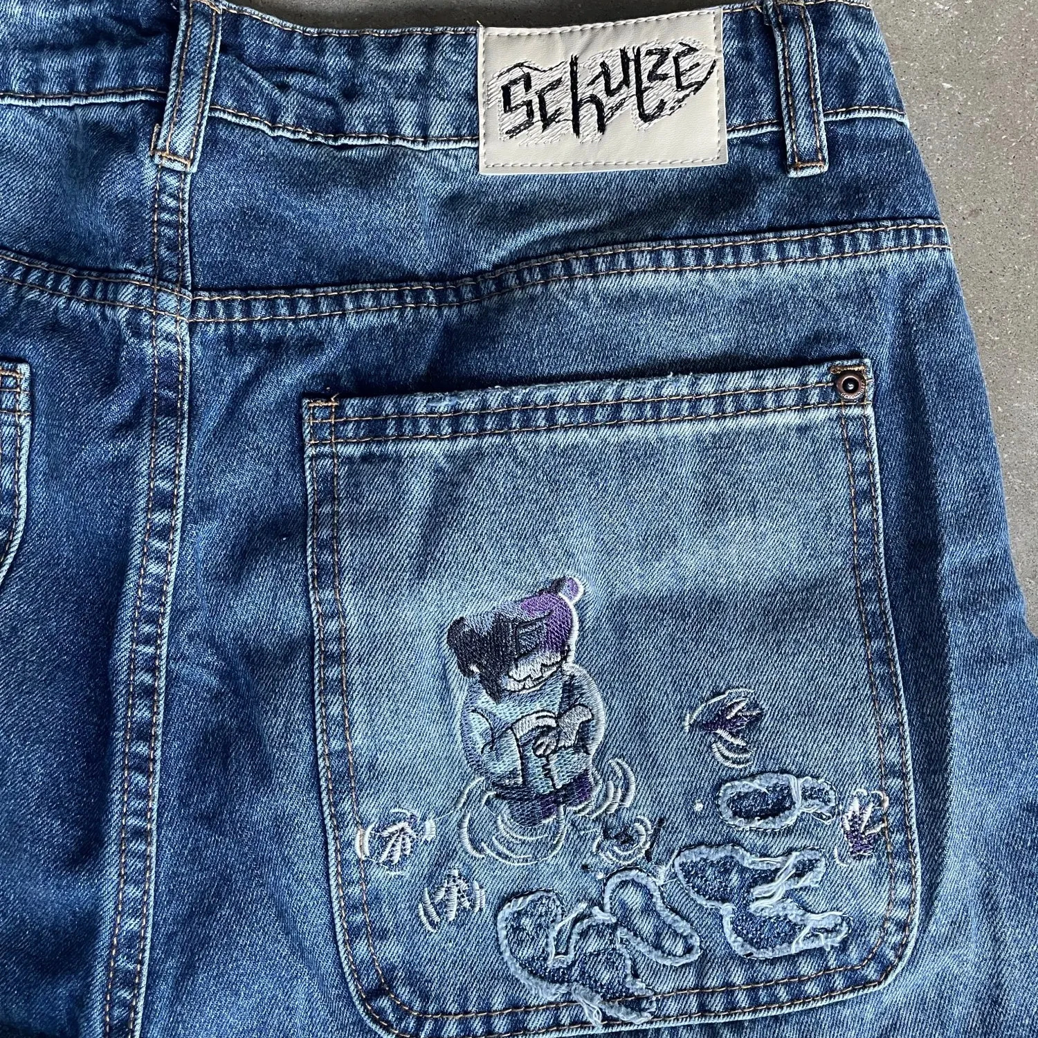 Derschutze Jeans Europa American Street Ricamo Modello Pantaloni in denim Uomo Donna Y2K Harajuku Pantaloni larghi gotici