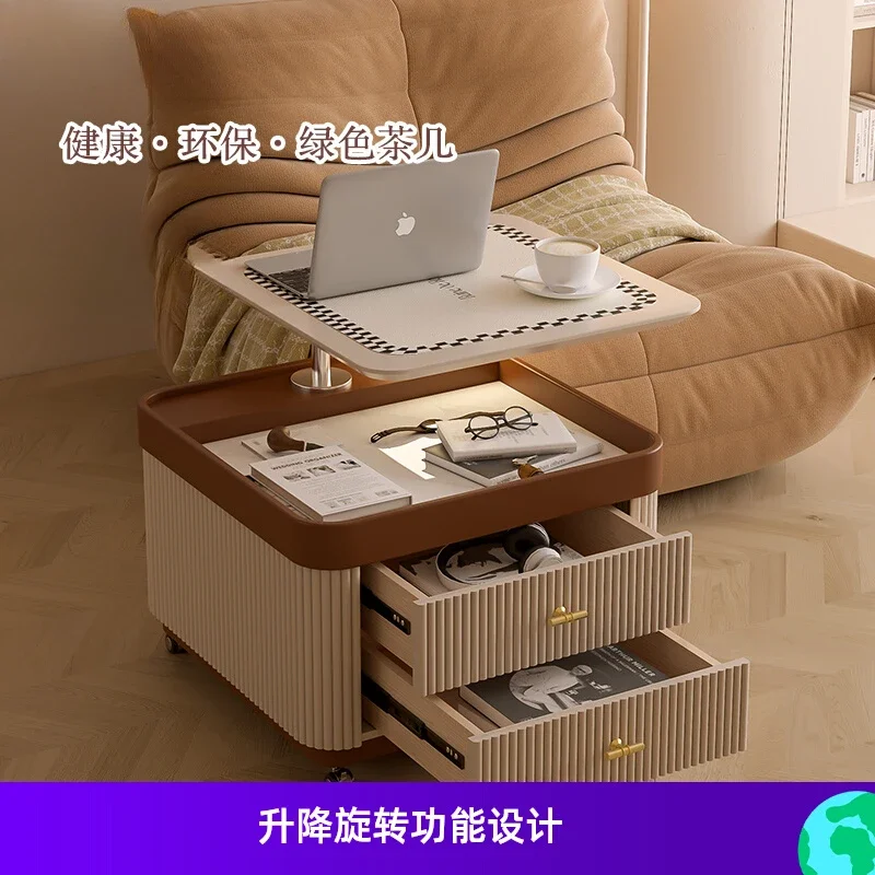 Medieval style coffee table small apartment household living room senior Internet celebrity movable lifting rotating table