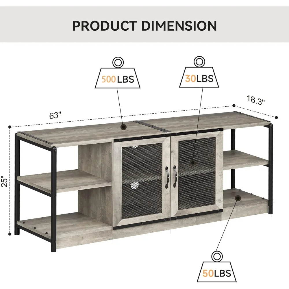 Industrial Entertainment Center TV Stand, cinza rústico