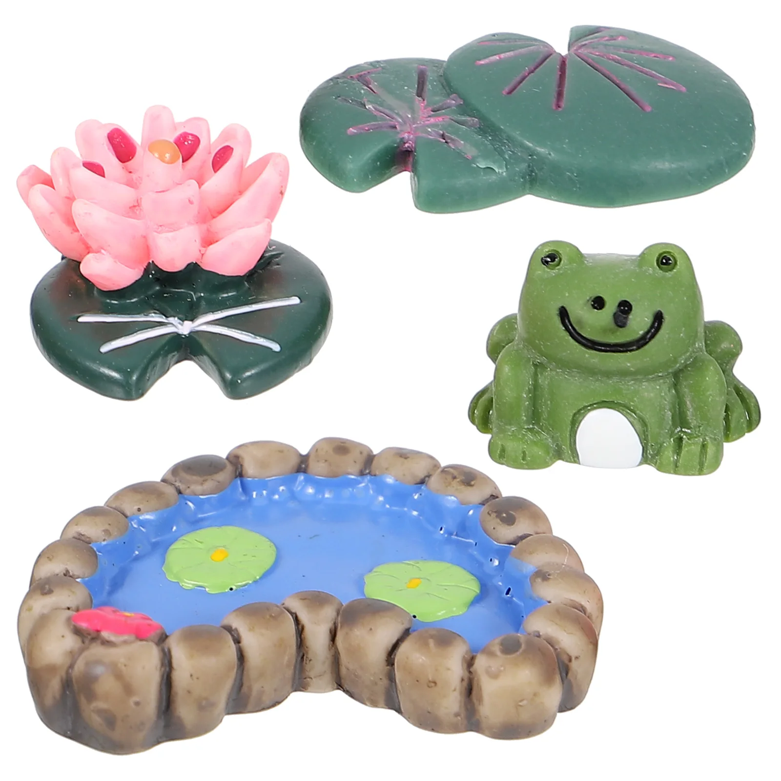 

12pcs Resin Miniature Lotus Pond Ornament Fairy Garden Decoration For Miniature Garden Lawn Tabletop Bookshelf