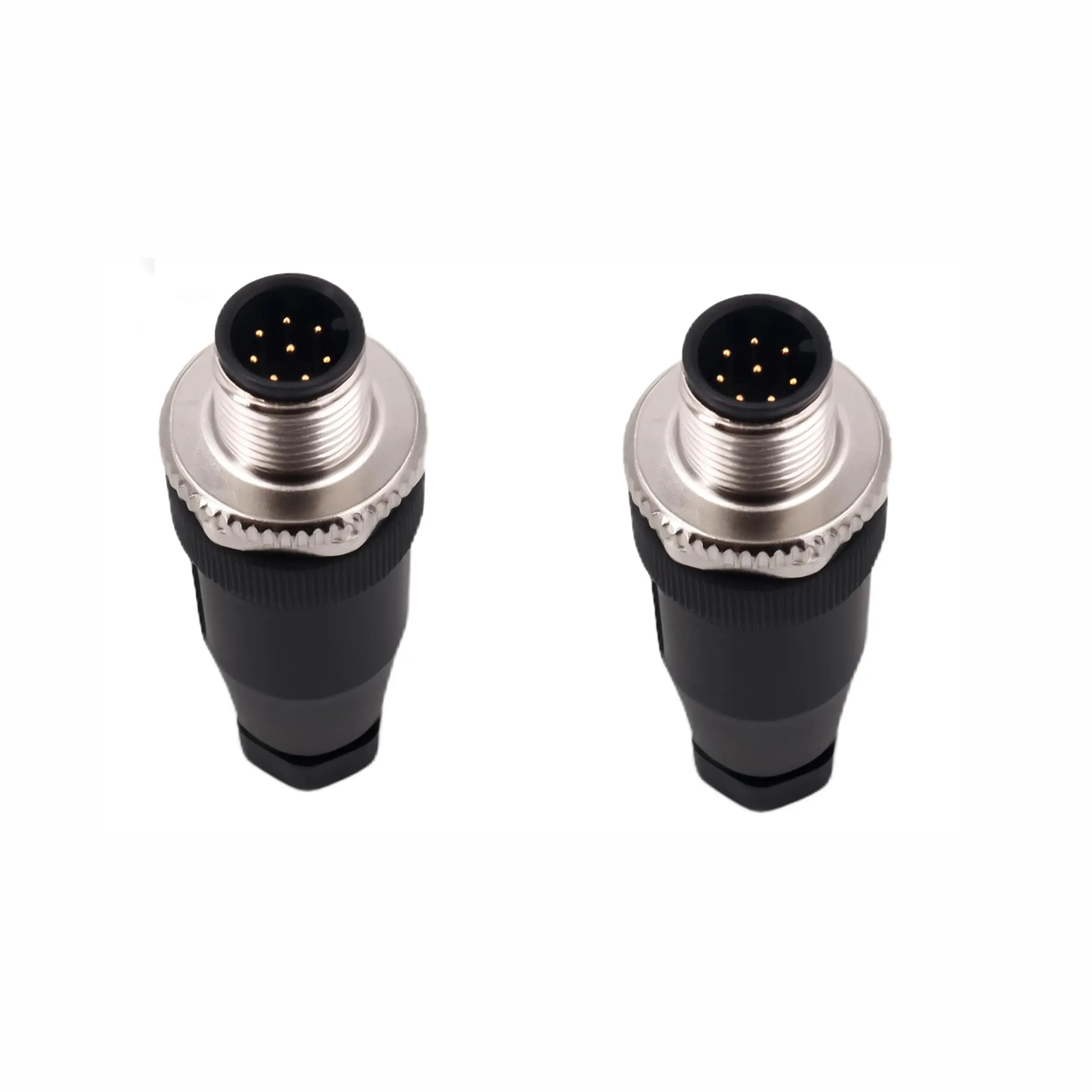 2pcs M12 8 Pin Waterproof Connector, 12mm A-Code Industrial Plug IP67 Screw Lock Male Round Connector for Sensor  Outdoor Cable