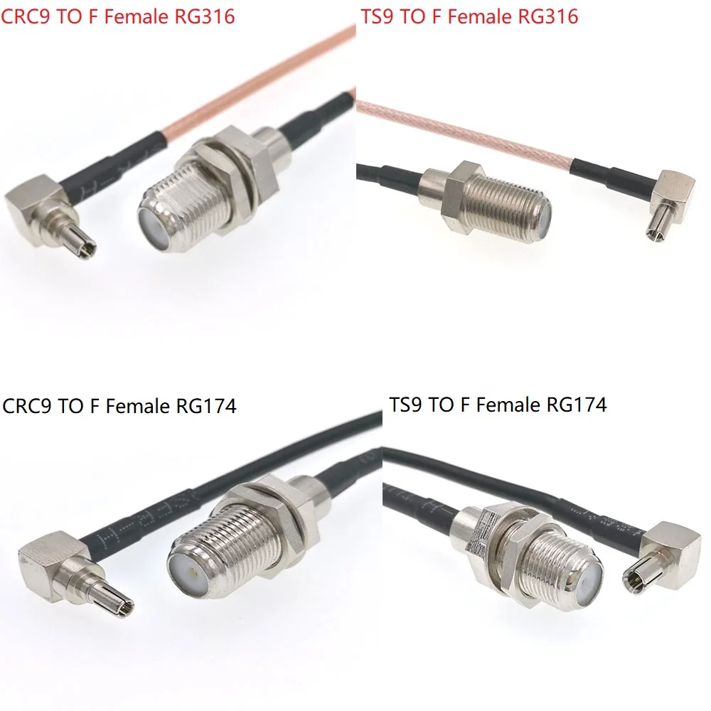 10PCS CRC9/TS9มุมขวา F ประเภทแจ็ค RG316 RG174 Pigtail Cable