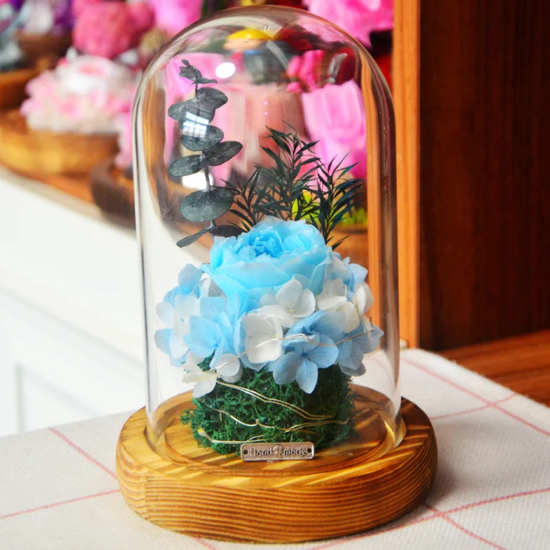 2sets/pack 9*15cm Flat Antique Base Glass Dome Vase Home Decoration Dried Flower Transparent Cover Wedding Prop DIY Friend Gift