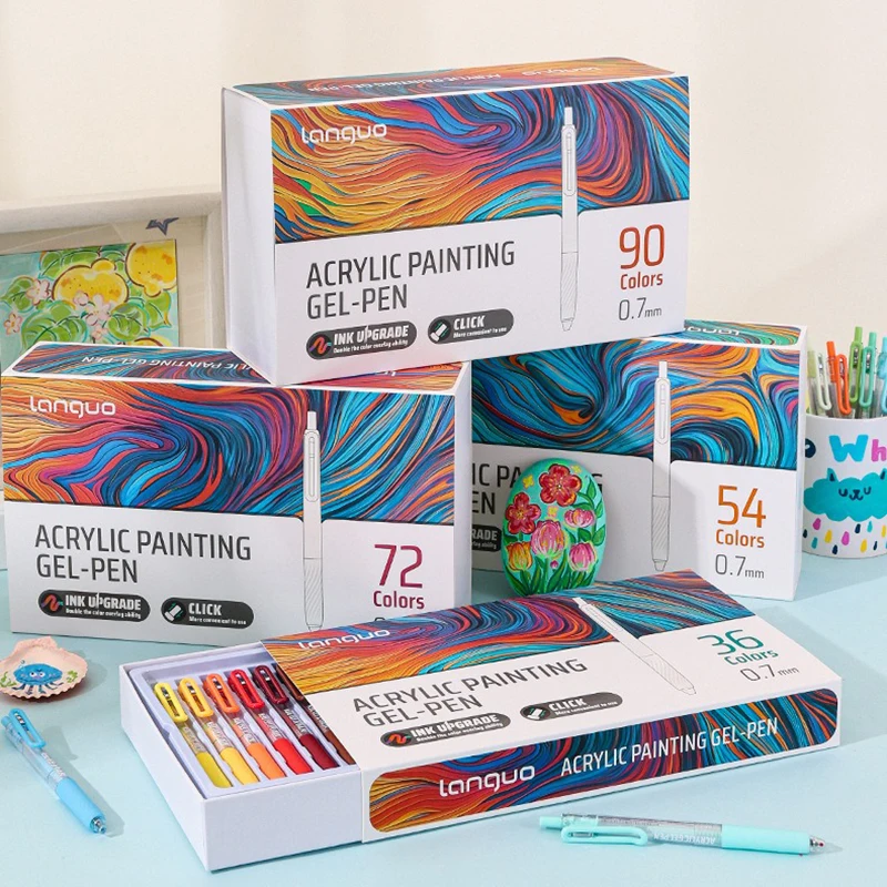 LANGUO 36/54/72/90 Colors Acrylic Painting Gel Pens Retractable 0.7mm Tip Handbook Pen for Student Painting Graffiti Writting