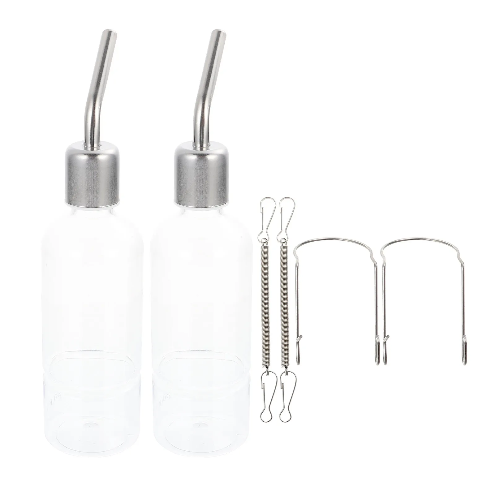 2Pcs Transparent Hanging Water Bottle for Rabbits Hamsters Chinchillas Guinea Pigs Made of Premium Plastic Stainless Steel Easy