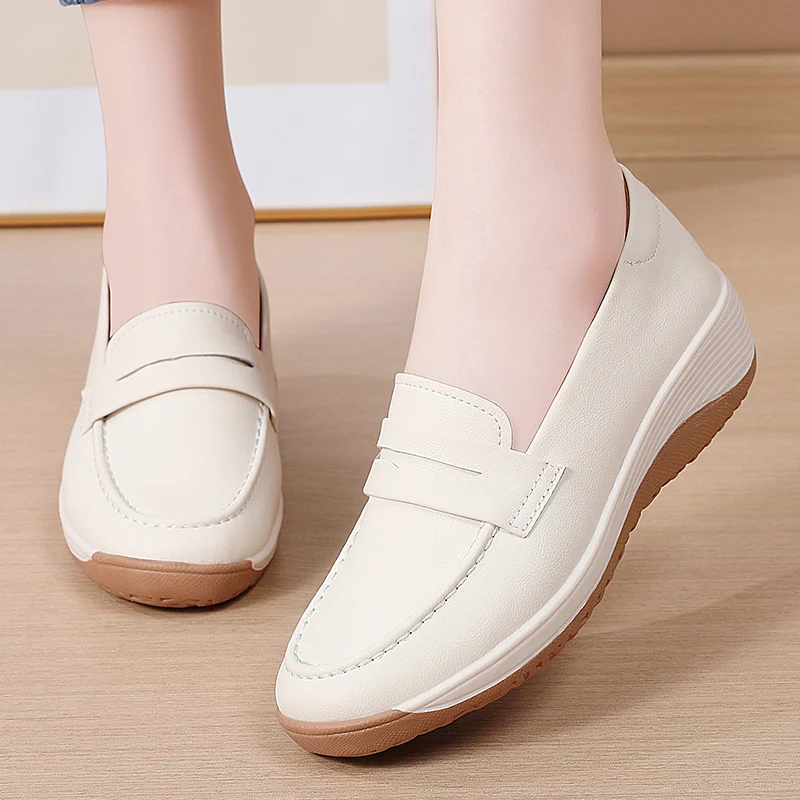 أحذية جلدية غير رسمية جديدة للربيع والصيف للنساء، أحذية فردية للعمل من الجلد الطبيعي بنسبة 100%، أحذية بدون كعب للمشي للأم #6