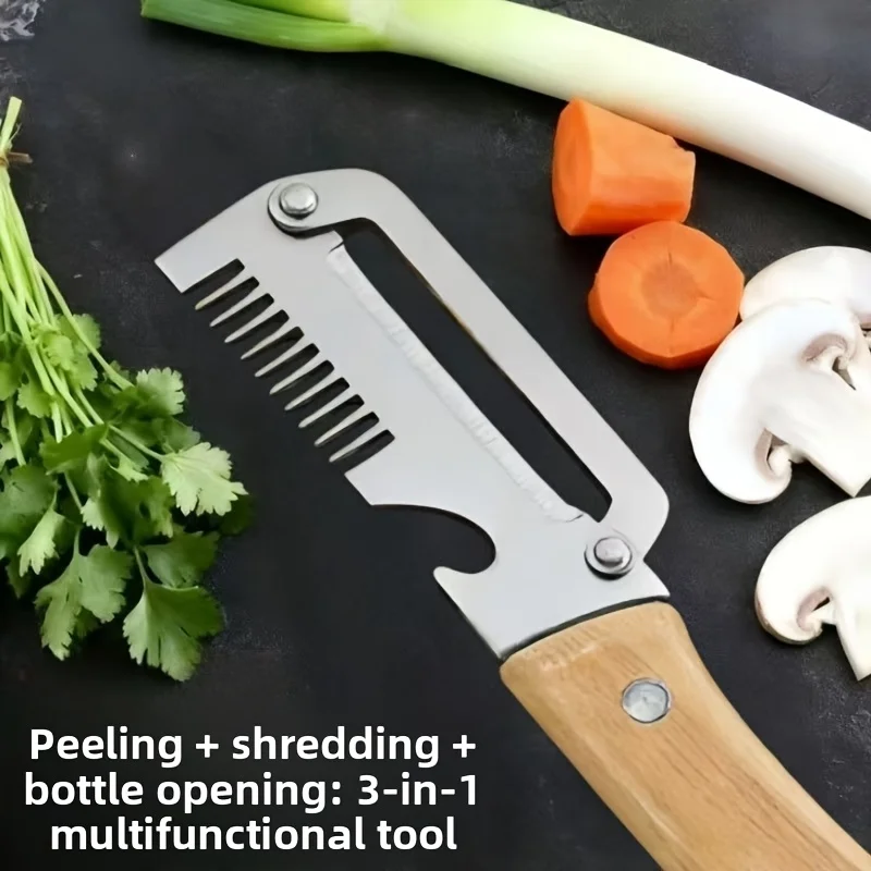 2-Piece Set of 3-in-1 Multifunctional Onion Cutter, Peeler, Bottle Opener, Kitchen Knife, Sharp Green Onion Peeler, Multifunctional Peeler, Practical Tool for Home and Restaurant Food Preparation