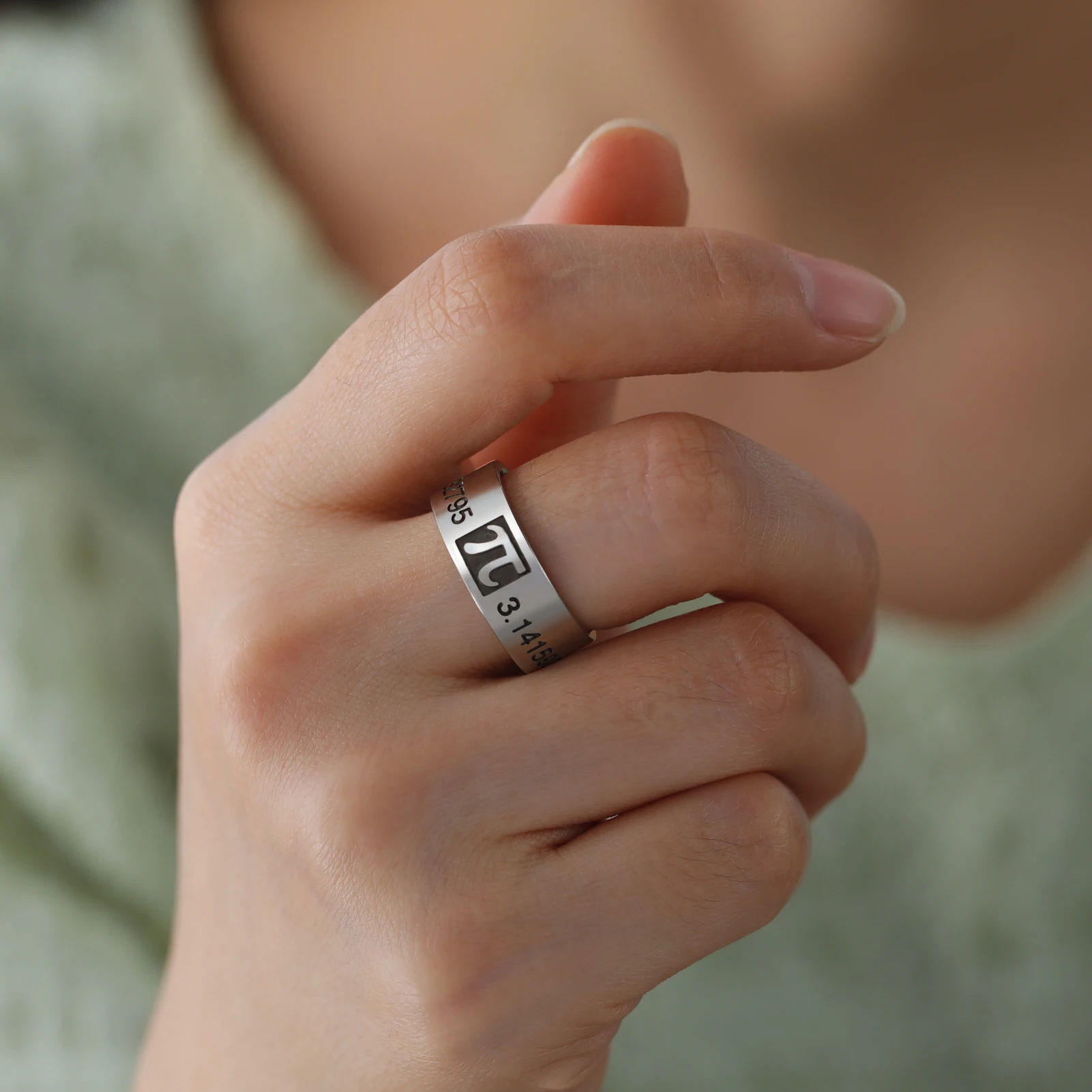 Skyrim Mathematics Pi Symbol Ring 8MM Wide Men Women 3.14159 Greek Letter π Stainless Steel Finger Rings Math Lovers Gift