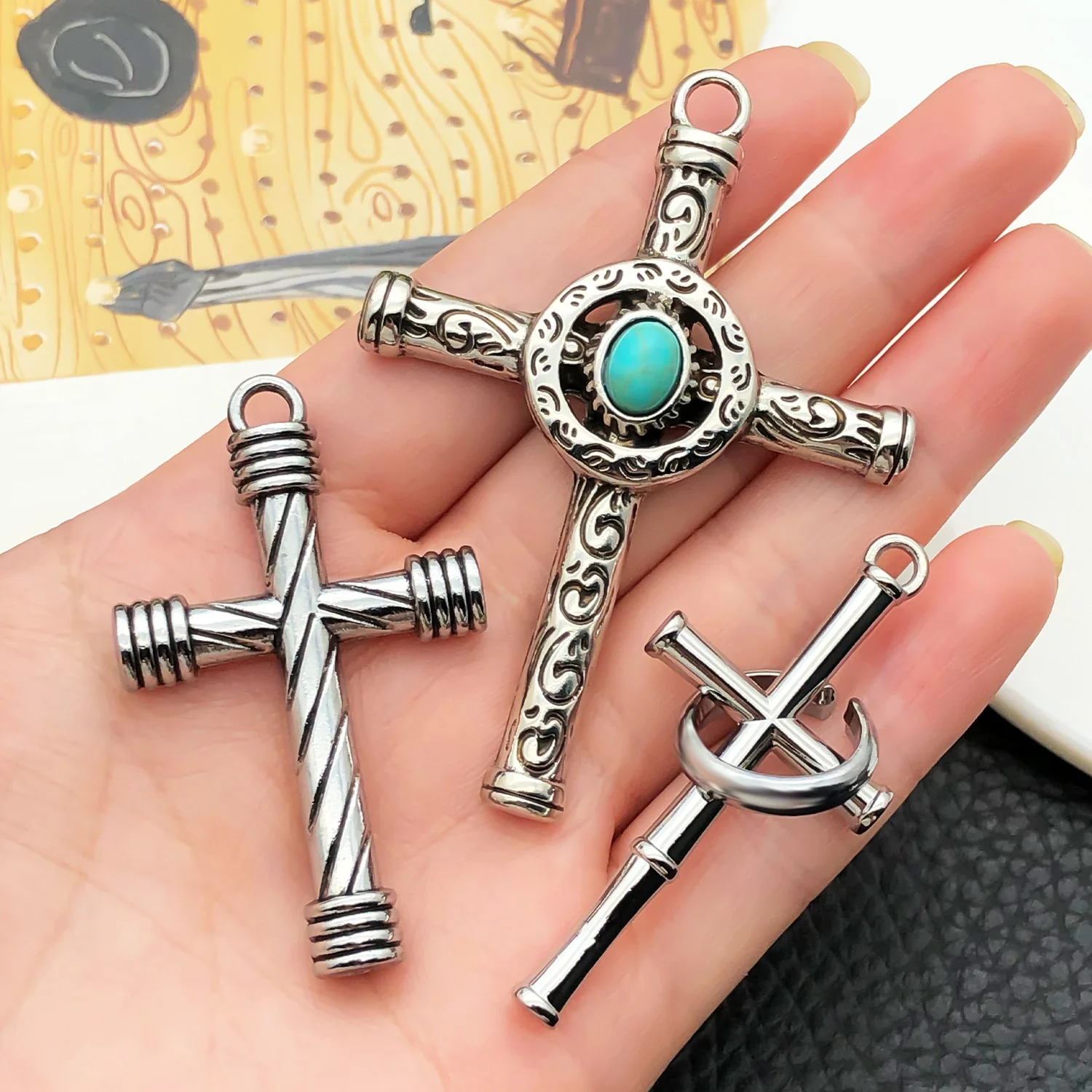 

2/5pcs Large Cross Pendant Set for Necklace & Keychain - DIY Craft Supplies for Handmade Earrings, Bracelets & Bag Charms