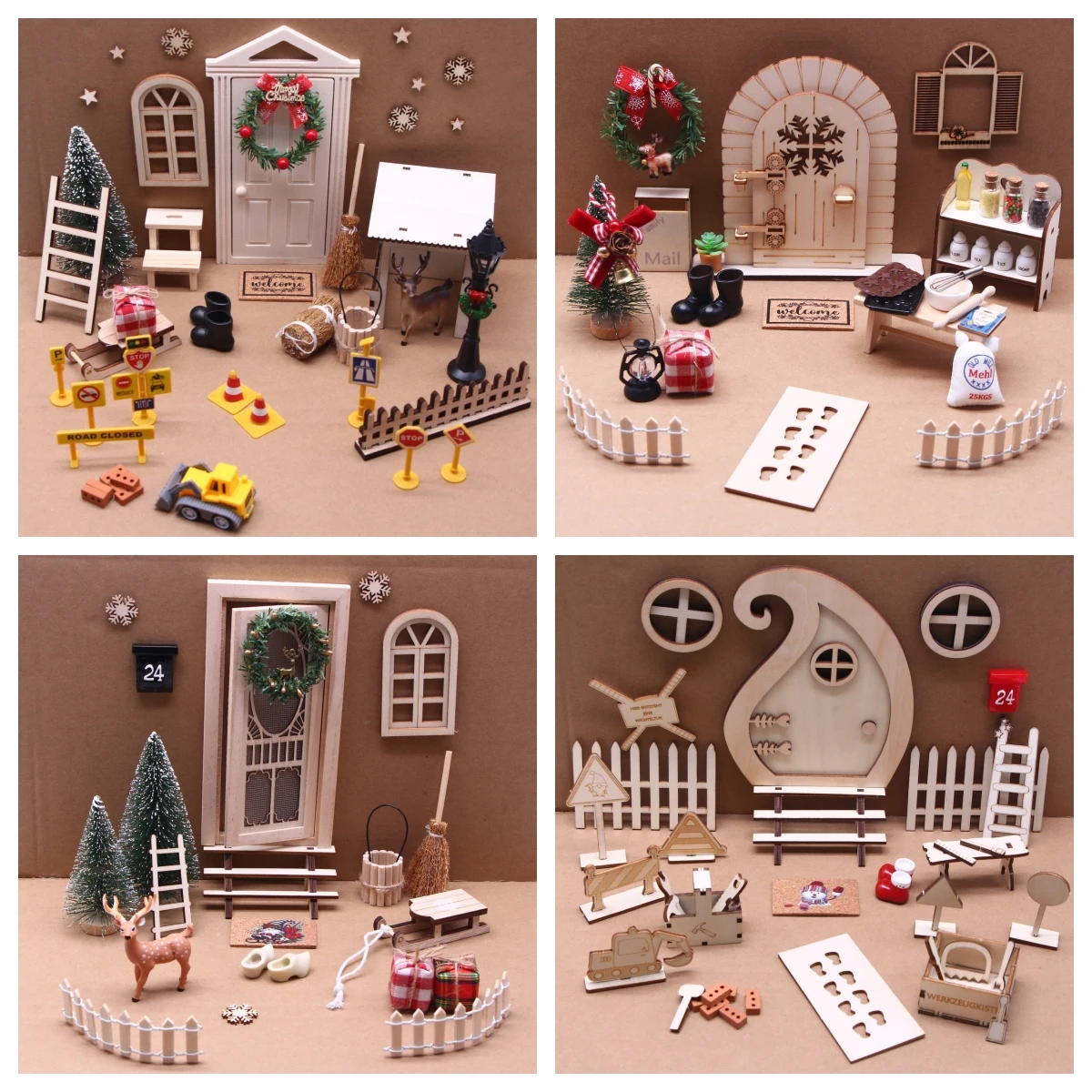 Dollhouse Mini Christmas LED Fairy Campfire Gnome Enchanted Door Elf Magical Tooth Wooden Accesso Construction Site AdventSeason