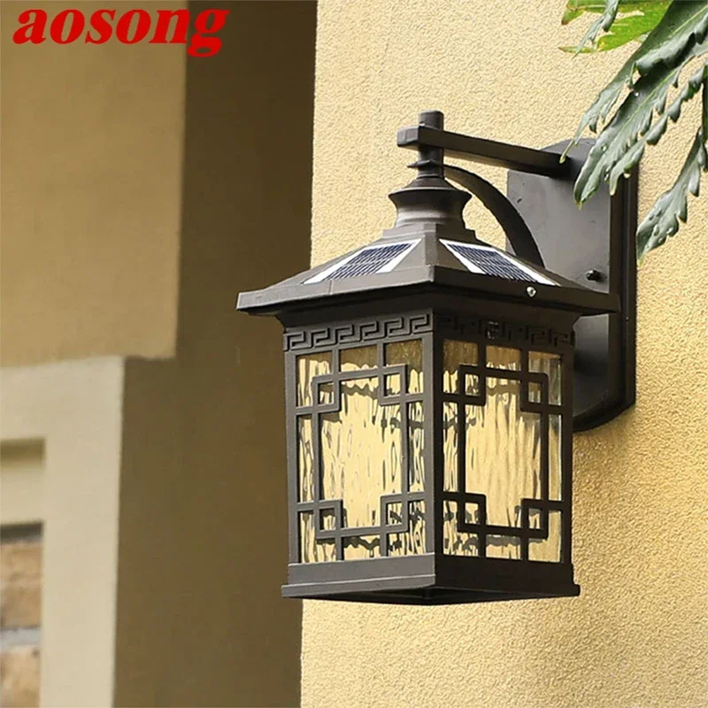 AOSONG Solar Wall Light Fixture Outdoor Modern LED Waterproof Patio Lighting For Porch Balcony Courtyard Villa Aisle