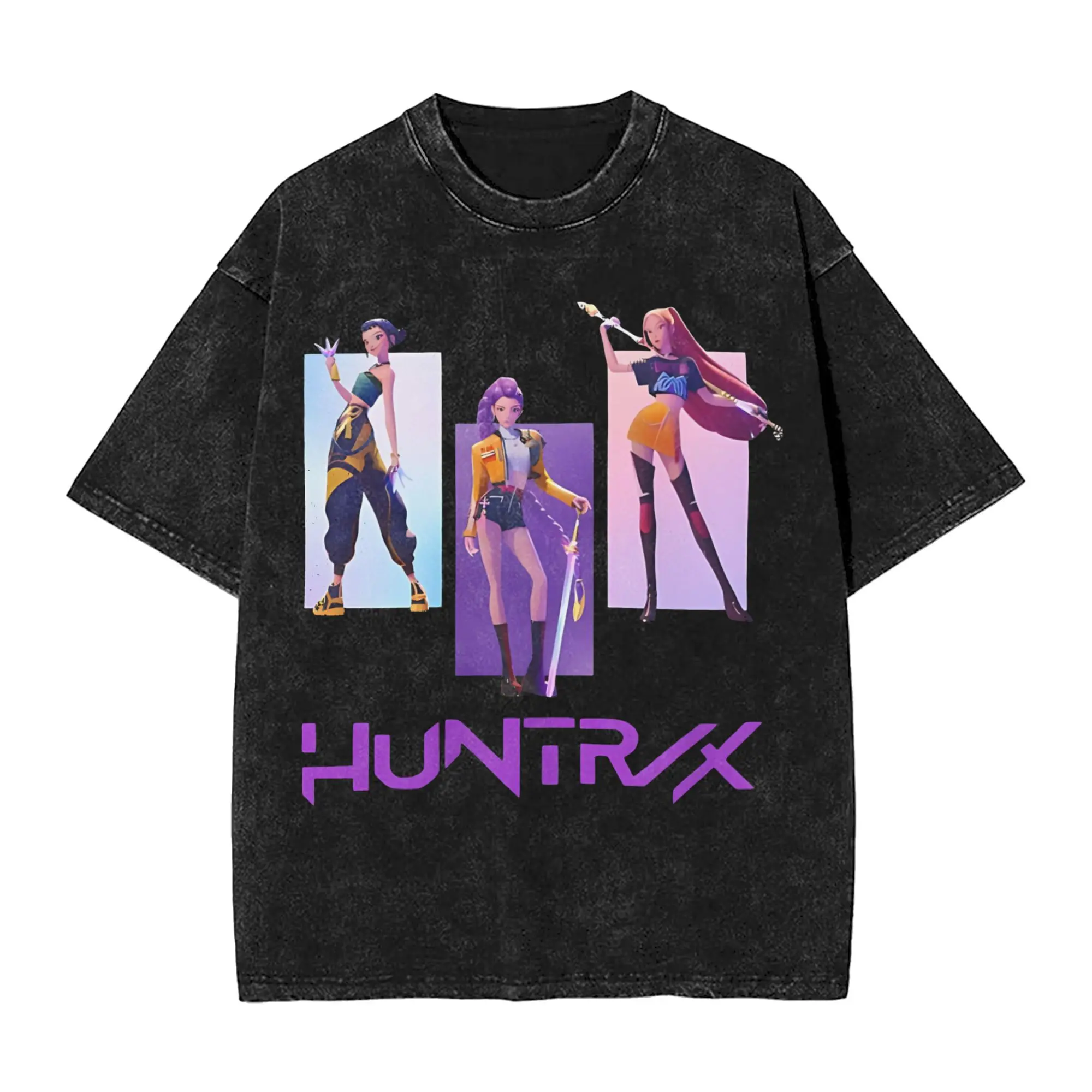 

Huntrix Kpop Demon Hunters T Shirts Hip Hop Washed Cotton Harajuku T-Shirts Retro for Men Women Top Streetwear Summer Tops Tees
