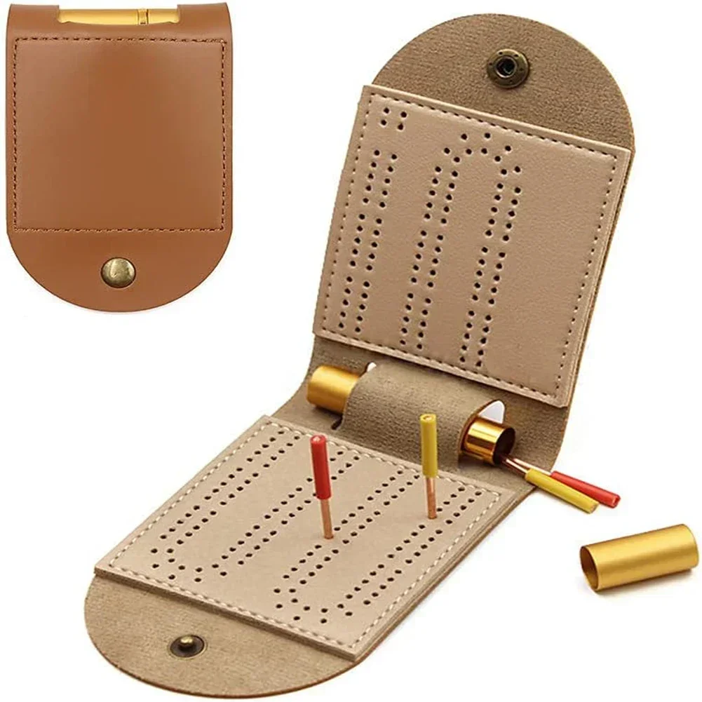 Cribbage Brettspiel-Set, Faltbares Tragbares PU Mini 2-Spur Cribbage-Brett für Reisen mit 4 Metallstiften und 1 Aufbewahrungsfach