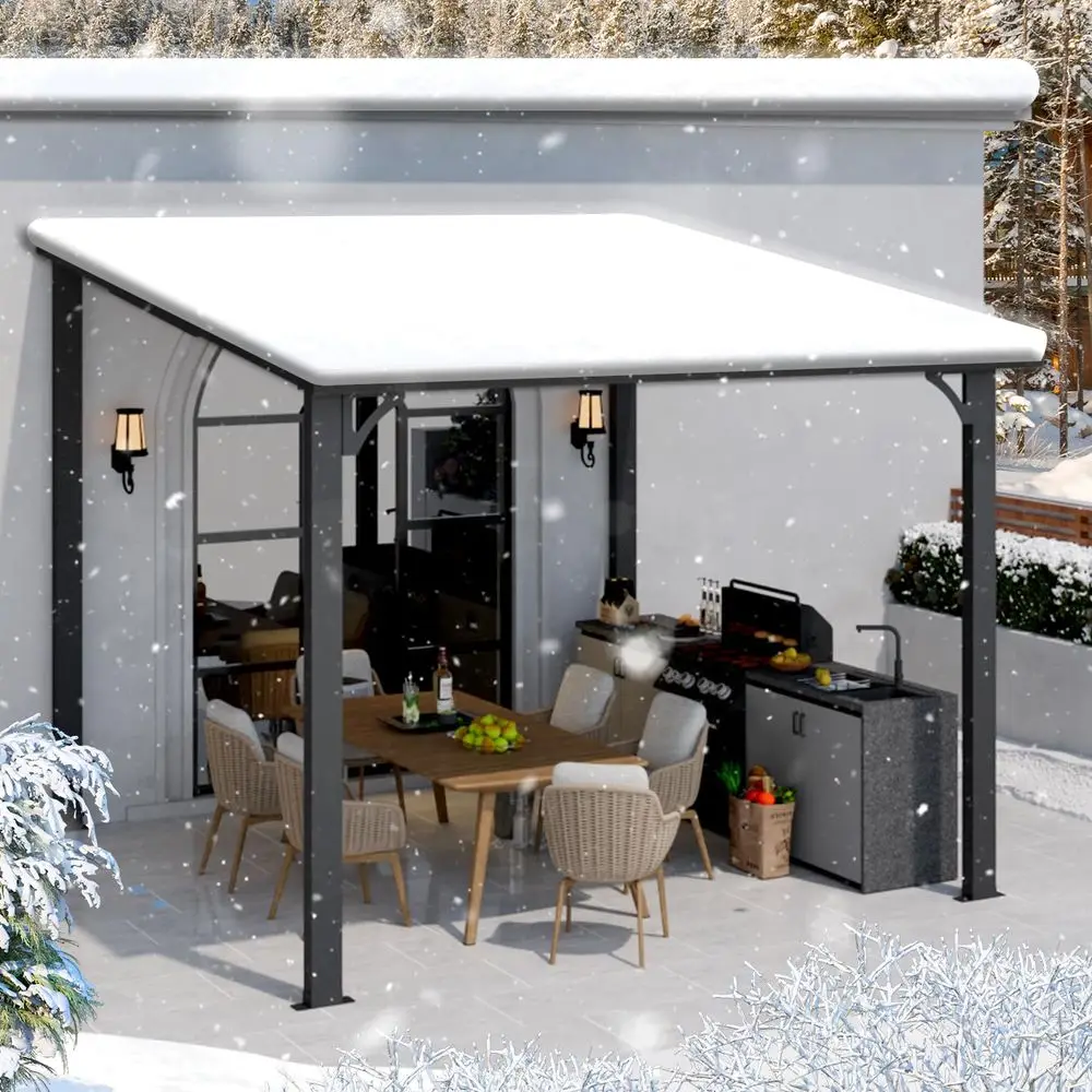 10 x 10 Outdoor Pergola Hardtop Gazebo, WallMounted Heavy Duty Lean to Metal Awnings Gazebos on Clearance for Patio, Large Galv